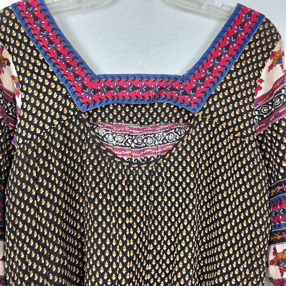 Kaktus Boho Print Tunic Top Multicolor Square Neck M - Picture 4 of 7